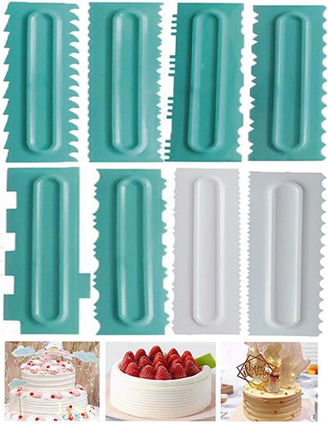 Biluer Kuchen Schaber für Buttercreme, 8PCS Tortenschaber Fondant Glätter Kuchen Dekorieren Fondant Deko für Gebäck Zuckerguss Ghee EIS Kamm Backen Werkzeug Um Schöne Muster 21,7 * 7,3 cm