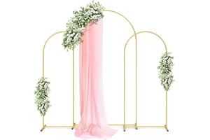Pureegg Gold Metal Arch Backdrop Stand Set of 3 (7.2ft & 6.0ft & 6.0ft), Wedding Balloon Arch Stand with Stable Base, Backdrop Frame & Cover for Party, Birthday, Graduation, Photo Booth, Easy Assembly
