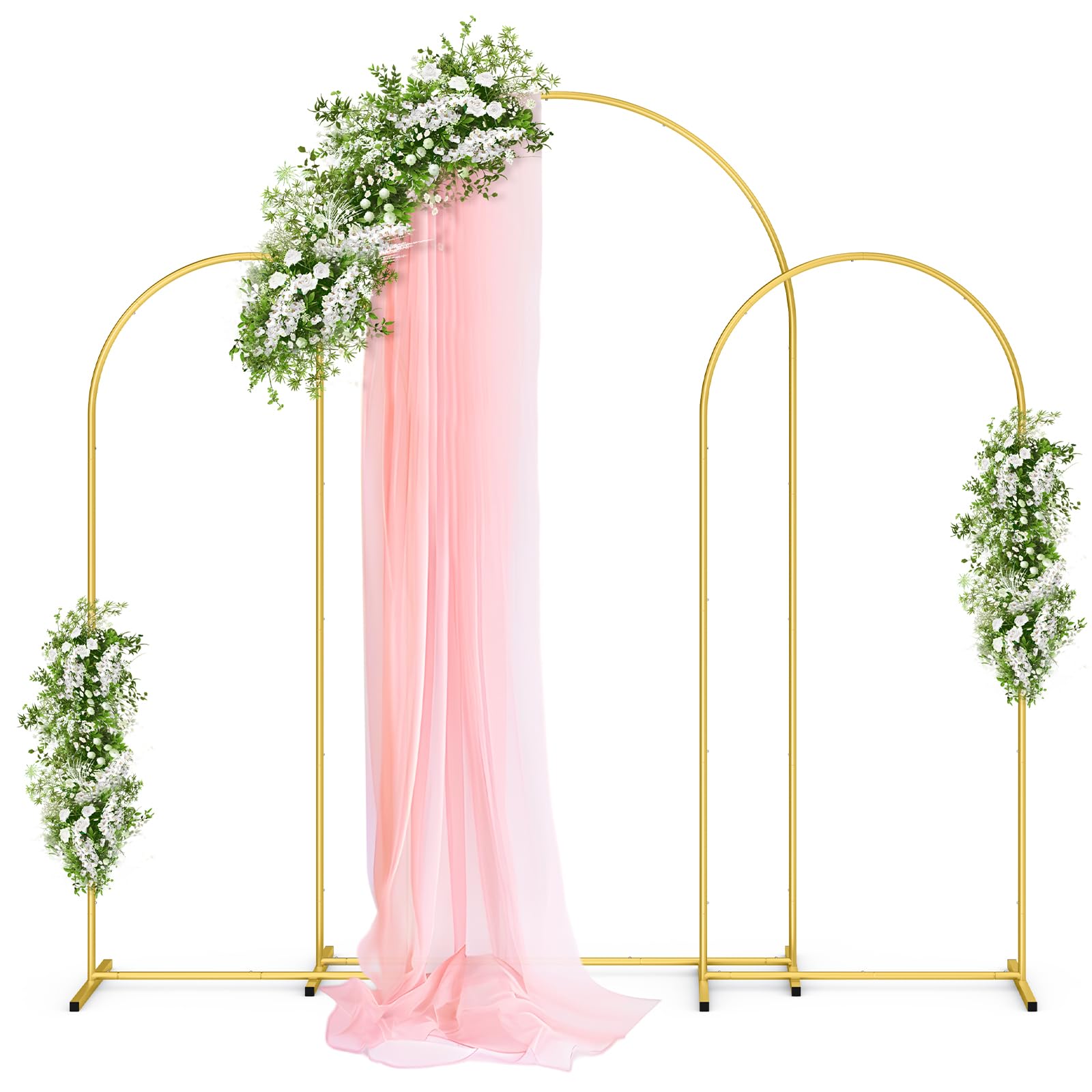 Photo 1 of Pureegg Gold Metal Arch Backdrop Stand Set of 3 (7.2ft & 6.0ft & 6.0ft), Wedding Balloon Arch Stand with Stable Base, Backdrop Frame & Cover for Party, Birthday, Graduation, Photo Booth, Easy Assembly