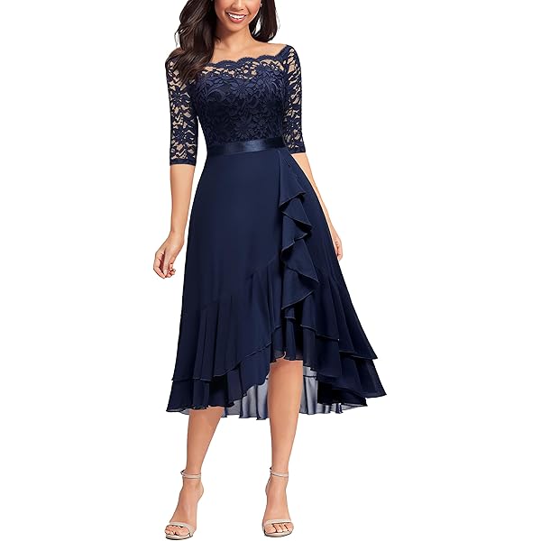 Amazon.com: Miusol Women's Retro Lace Contrast Chiffon Ruffle Evening Maxi  Dress (Small, Cinnamon Pink) : Clothing, Shoes & Jewelry