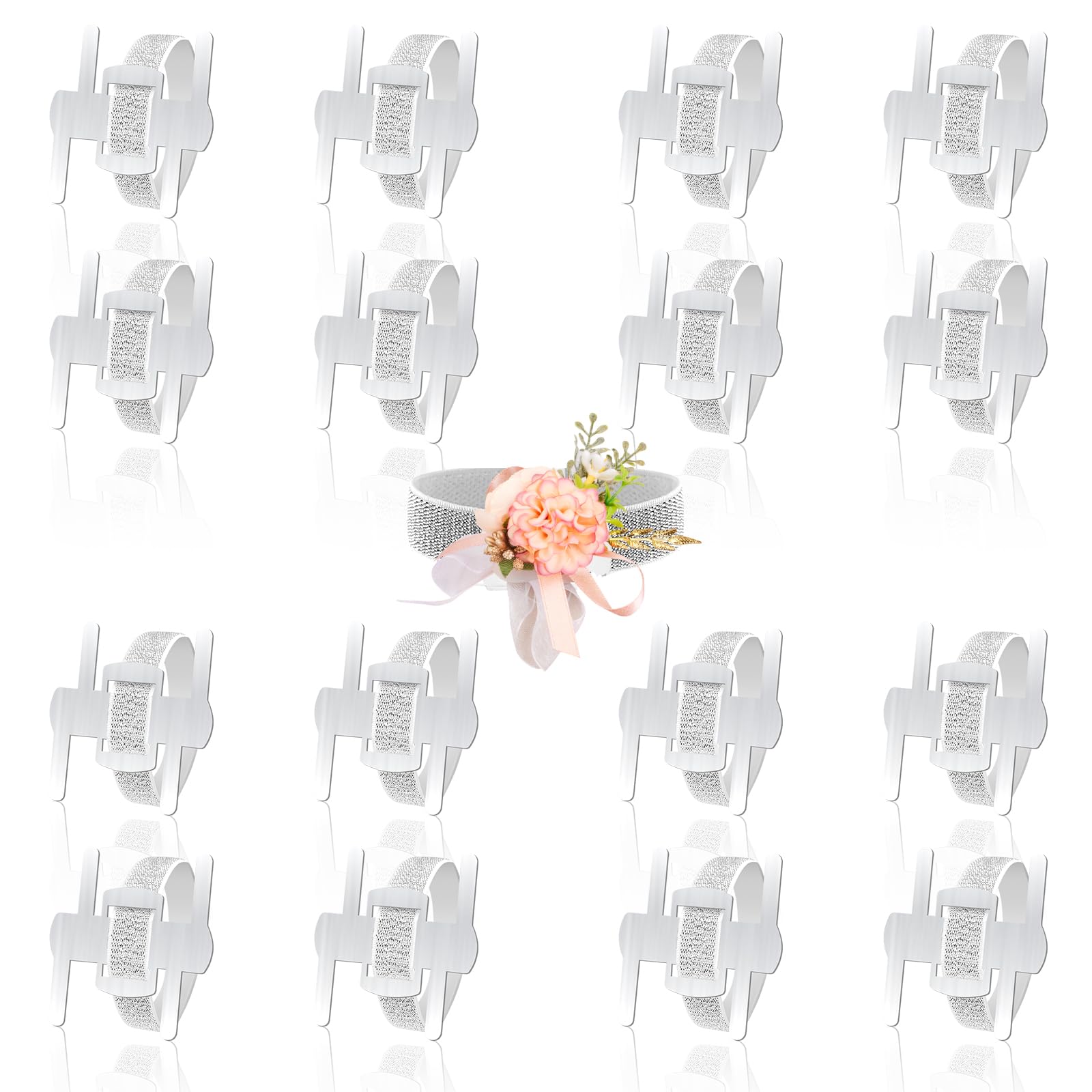 Photo 1 of HIONXMGA Silver Corsage Wristlet Band, 16 Pcs Elastic Wrist Corsage Bracelets Bands for Women, Stretch Aluminum DIY Handmade Prom Flower Supplies Accessories for Wedding Party