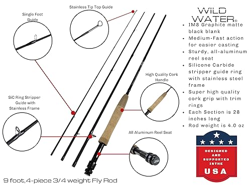 Wild Water Fly Fishing Foot, 4-Piece, 3/4 Weight Fly Rod Deluxe