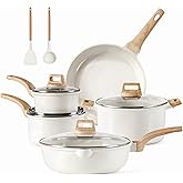 CAROTE 11 Piece Pots and Pans, Ceramic Cookware Non Stick Health Induction Cookware Kitchen Cooking Set with Saucepan Set, PF
