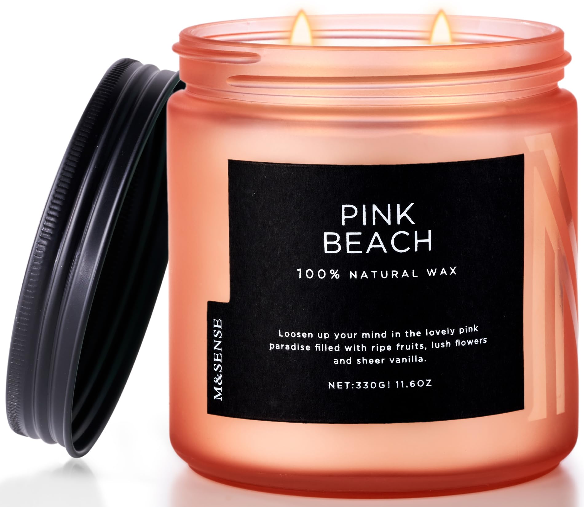 M&SENSE Pink Beach Jar Candle, 11.6oz Pineapple & Coconut Scented Natural Soy Candles for Home Scented, 70 Hour Burn Time, Home Decor Gift for Women, Friends, Family, Colleagues, Couples