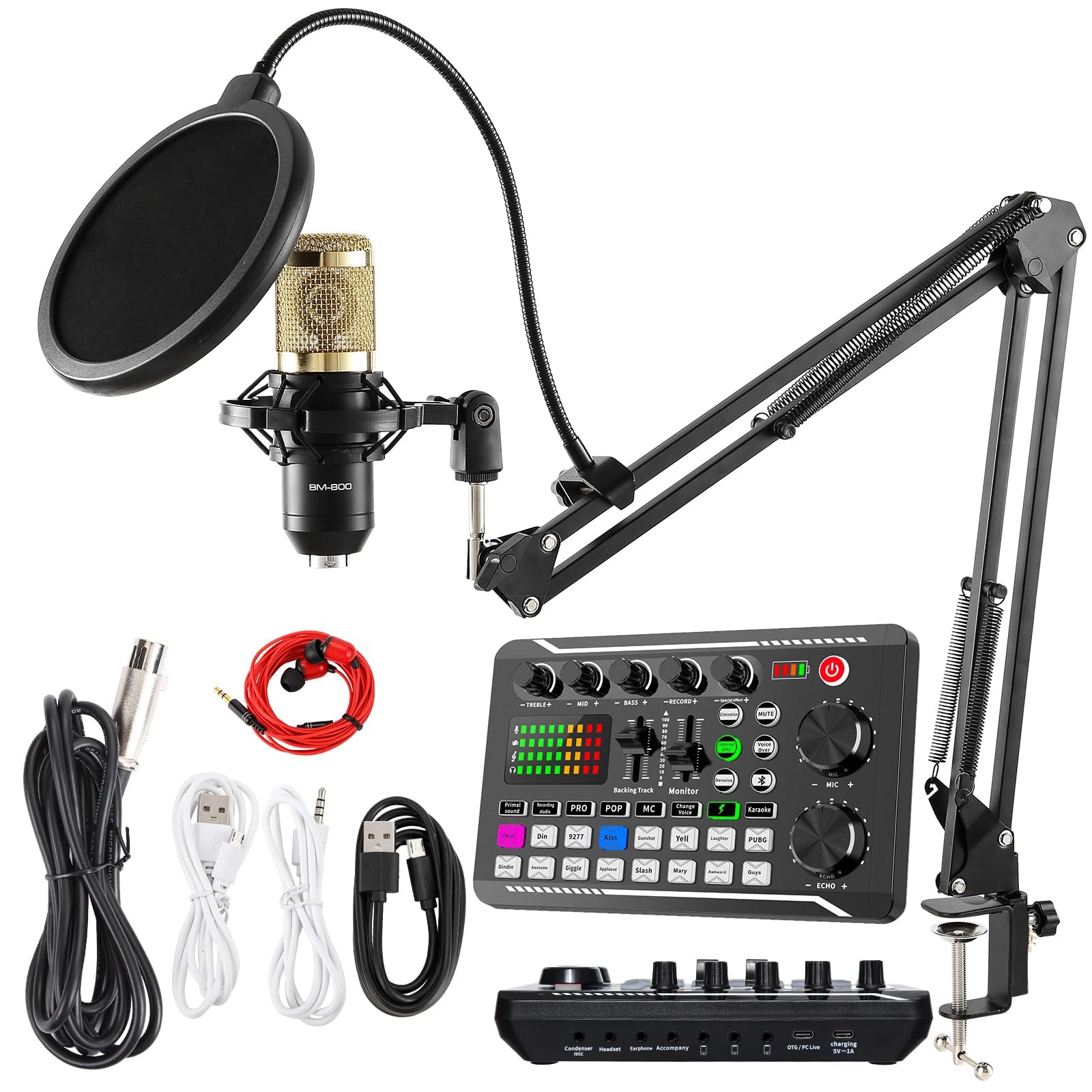 Photo 1 of SINWE Podcast Microphone Bundle, BM-800 Condenser Mic with Live Sound Card Kit, Podcast Equipment Bundle with Voice Changer and Mixer Functions for PC Smartphone Studio Recording & Broadcasting