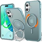 UMIONE 360° Rotatable Magnetic Ring Design for iPhone 16 Plus, Built-in Invisible Loop Stand, Compatible with Magsafe, Translucent Ultra Slim Military Grade Shockproof Case - Green