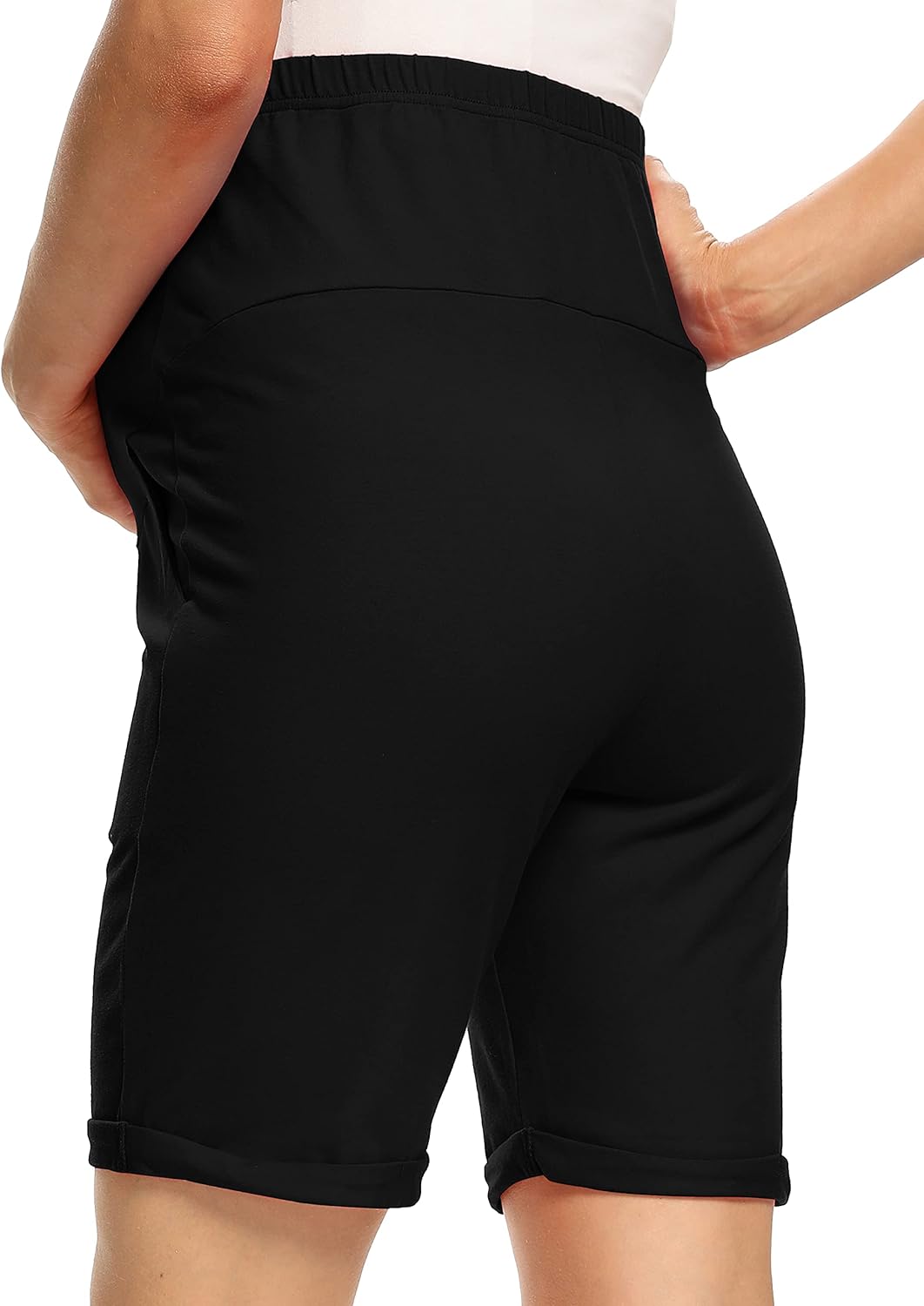 V VOCNI Women's Maternity Shorts Lounge Cotton Bermuda Shorts Folded Hem Pregnancy Shorts with Pockets at  Women’s Clothing store