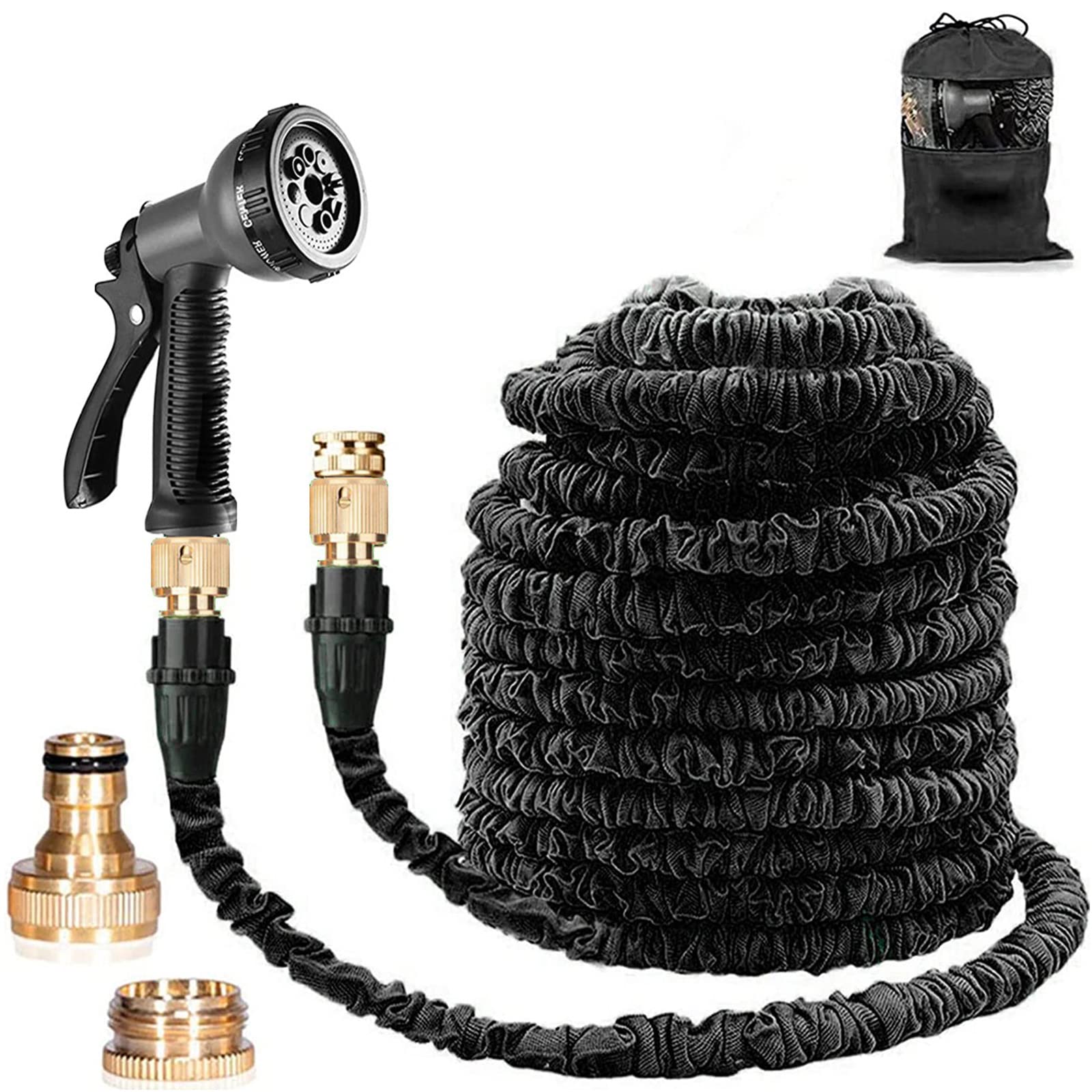 Expandable Garden Hose 100ft, Expanding Hose Pipe with 1/2",3/4" Fittings,Lightweight Garden Hose Expandable with 8 Function Spray Gun(100ft, Black)