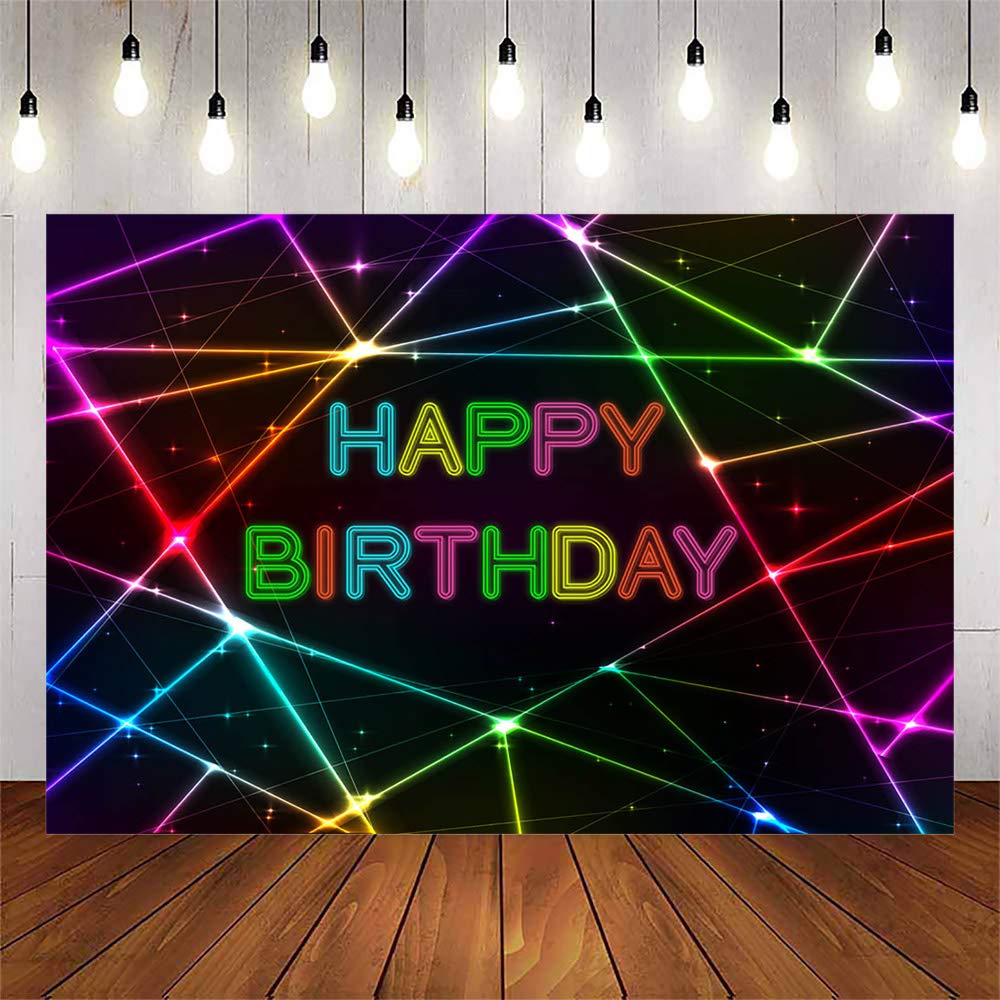 Avezano Glow Neon Birthday Background Neon Lights Happy Birthday Backdrop Let's Glow Birthday Party Backgrounds Dessert Table Banner (7x5ft)