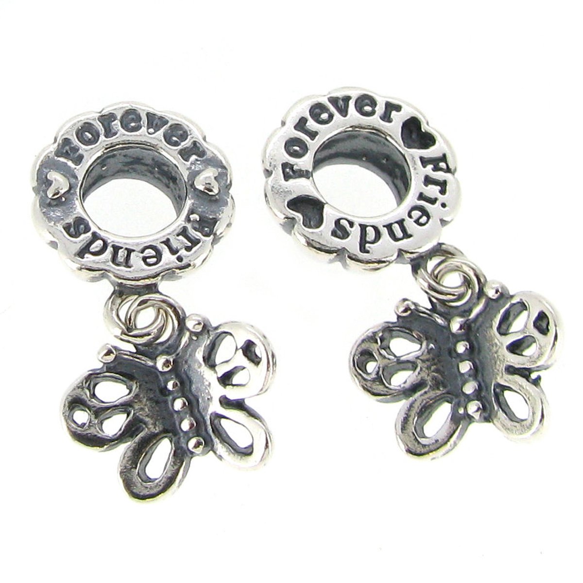 Queenberry Sterling Silver Best Friend Butterfly European Style Dangle Bead Charm