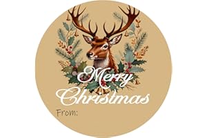 SerpizePaty 120Pcs to and from Merry Christmas Stickers, 2" Christmas Name Tags Stickers with Holly, Xmas Reindeer Stickers, Xmas Envelope Seals Sticker for Ornament Goodie Bag Decor