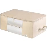 Comforter Storage Bag - Folding Organizer bag for King/Queen Comforters, Pillows, Blankets, Bedding/Quilt, Blanket, Duvet, Large Collapsible Organizers, 24"x14"x11" (Beige, 1-Pack)