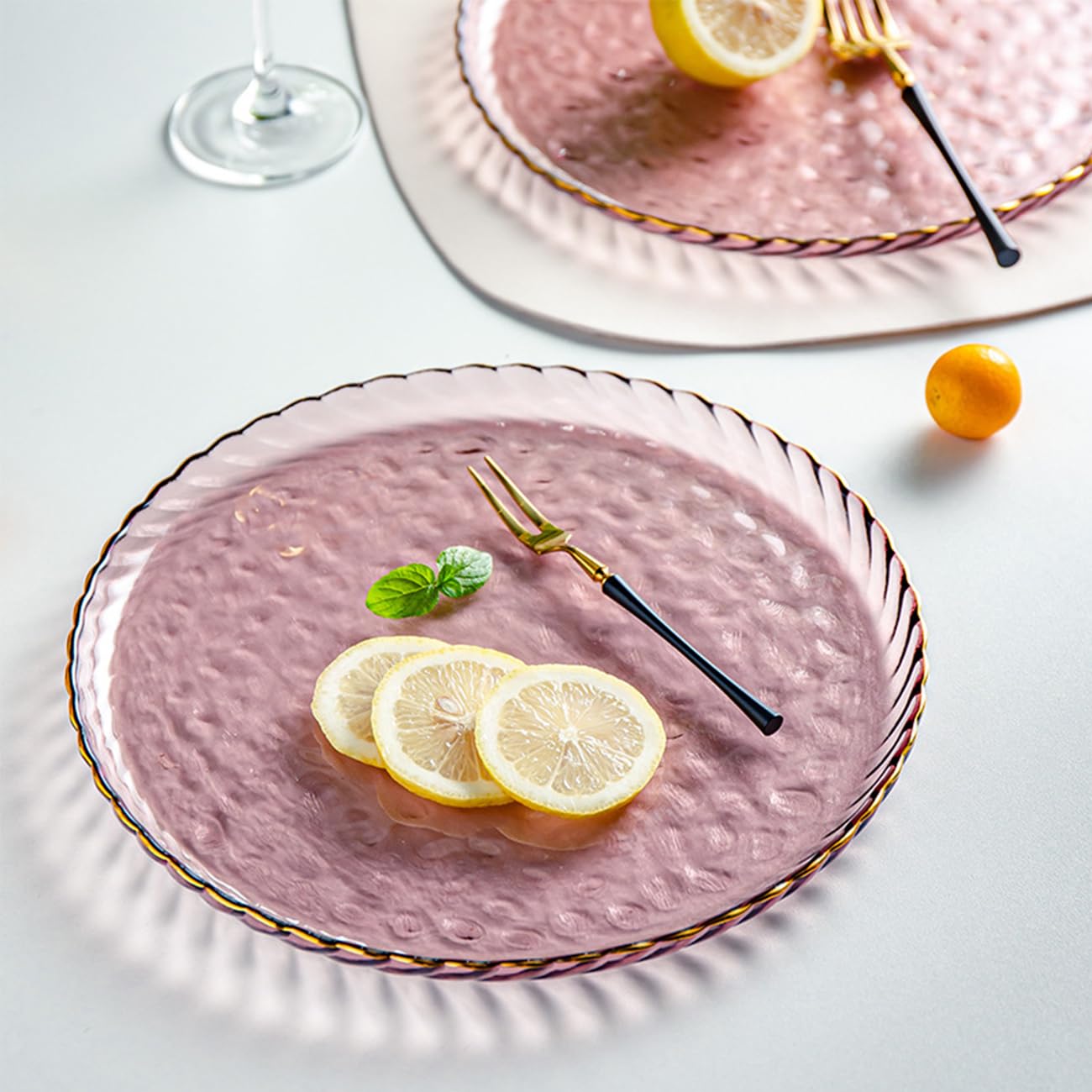 soulnioi Glass Cryctal Fruit Plate, Gold Inlay Snack Dessert Plate, Clear Serving Plate, Decorative Tray for Home Wedding Party - Purple