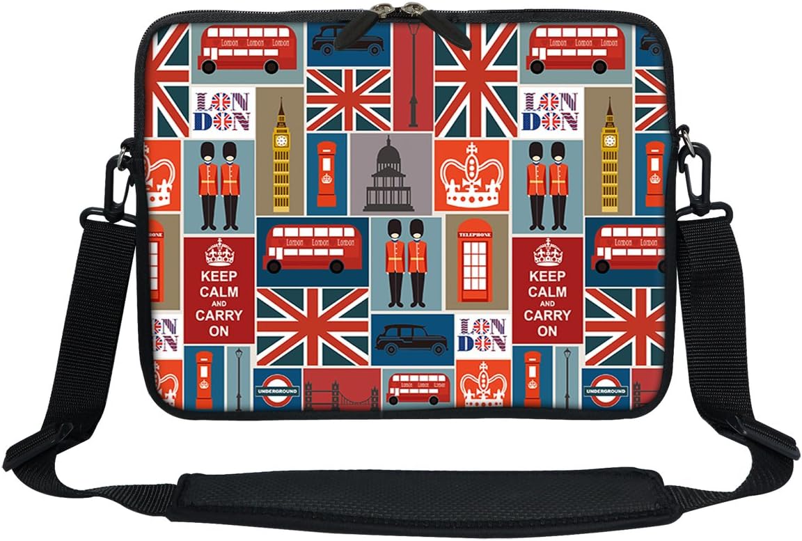 Meffort Inc 11.6 12 Inch Neoprene Laptop Sleeve Bag Carrying Case with Hidden Handle and Adjustable Shoulder Strap - England Symbol