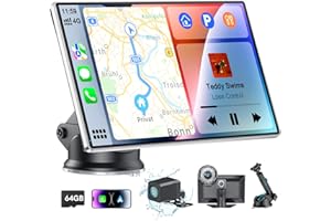 9" Portable CarPlay Screen for Car, CooCom UHD Car Stereo with Touch Screen with Apple CarPlay&Android Auto,4K Dash Cam,1080P Backup Camera,Mirror Link, Voice Control, Bluetooth 5.3,GPS,FM