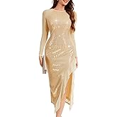 Aupuls Women Bodycon Sequin Prom Dress Elegant Semi Formal Dresses for Cocktail Party AUPG028N Champagne S