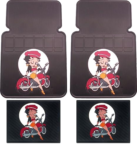 4pc Betty Boop Motorcycle Design Front And Rear Floor Mats For Car