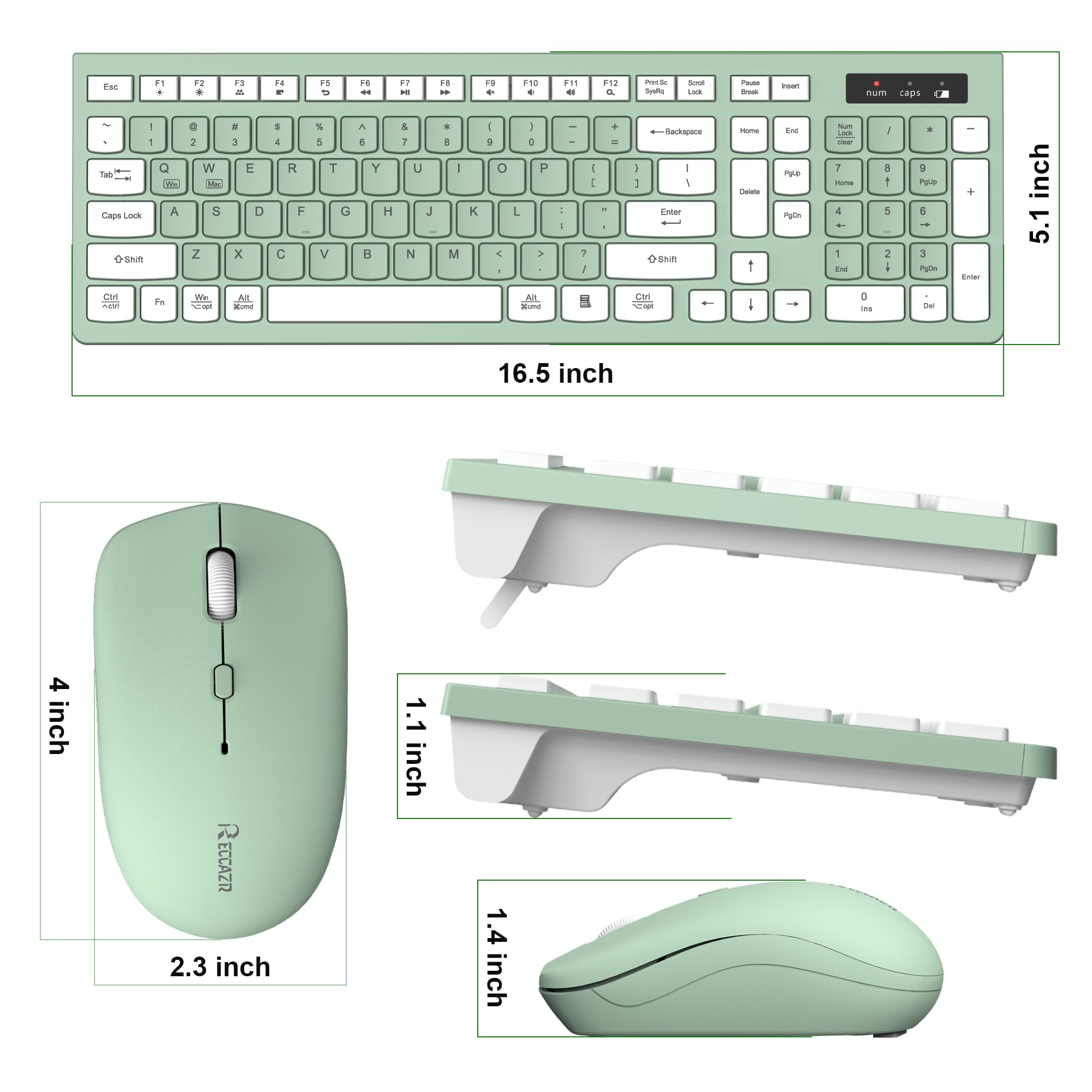 Wireless Keyboard and Mouse Combo, Full-Sized Wireless Keyboard and Adjustable DPI Mouse, 2.4GHz USB Receiver, Silent Keyboard and Mouse for PC, Windows, MAC, Desktop, Laptop (Avocado Green)