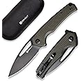 SENCUT Mims Pocket Knife for Men, Camping Folding Knife with Micarta Handle, 3.48" Blade EDC Flipper Knives for Outdoor Hunting and Gifts S21013-3 (Dark Green)