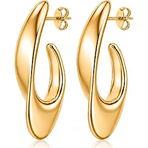 Musment® Gold Earrings for Women,14K Gold Plated Chunky Teardrop Hoop Stud Earrings for Sensitive Ears, Hypoallergenic Trendy