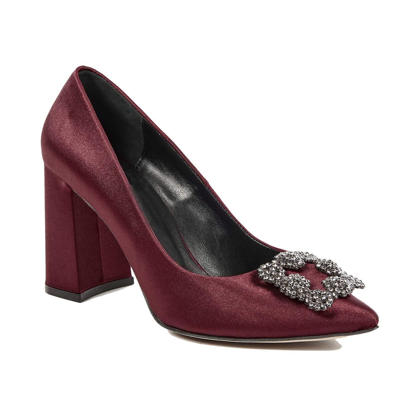 burgundy satin pumps