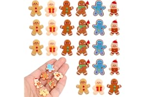 60 Pcs Small Christmas Gingerbread Man Ornaments, 6 Styles Mini Resin Gingerbread Man Figurines Miniature Decorations for Chr