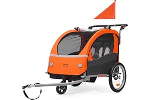 VEVOR Bike Trailer for Toddlers, Kids, Double Seat, 100 lbs Load, 2-in-1 Canopy Carrier Converts to Stroller, Tow Behind Fold