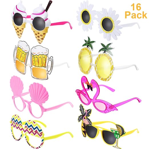 16 Pairs Novelty Party Sunglasses Creative Funny Glasses Hawaiian Tropical Sunglasses for Luau