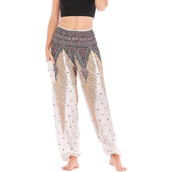 FANSU Pantaloni Boho Donna Vita Alta Elasticizzata - Yoga Harem Stampa Spiaggia, Leggeri E Traspiranti