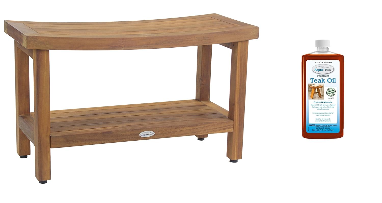 AquaTeak Patented 30" Sumba Teak Shower Bench with Shelf & AquaTeak