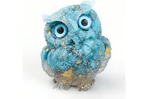 OwMell Owl Statue Natural Turquoise Tumbled Stone Gemstone Owl Figurine Home Decor Shelf Decor 2.5"