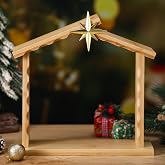 Wesiti Wooden Nativity Stable Manger Creche Christmas with Star, Empty | Indoor Desk Decor, Stable Structure for DIY Scene, Figurines Not Included, Natural Wood Grain, Collectible Display Piece