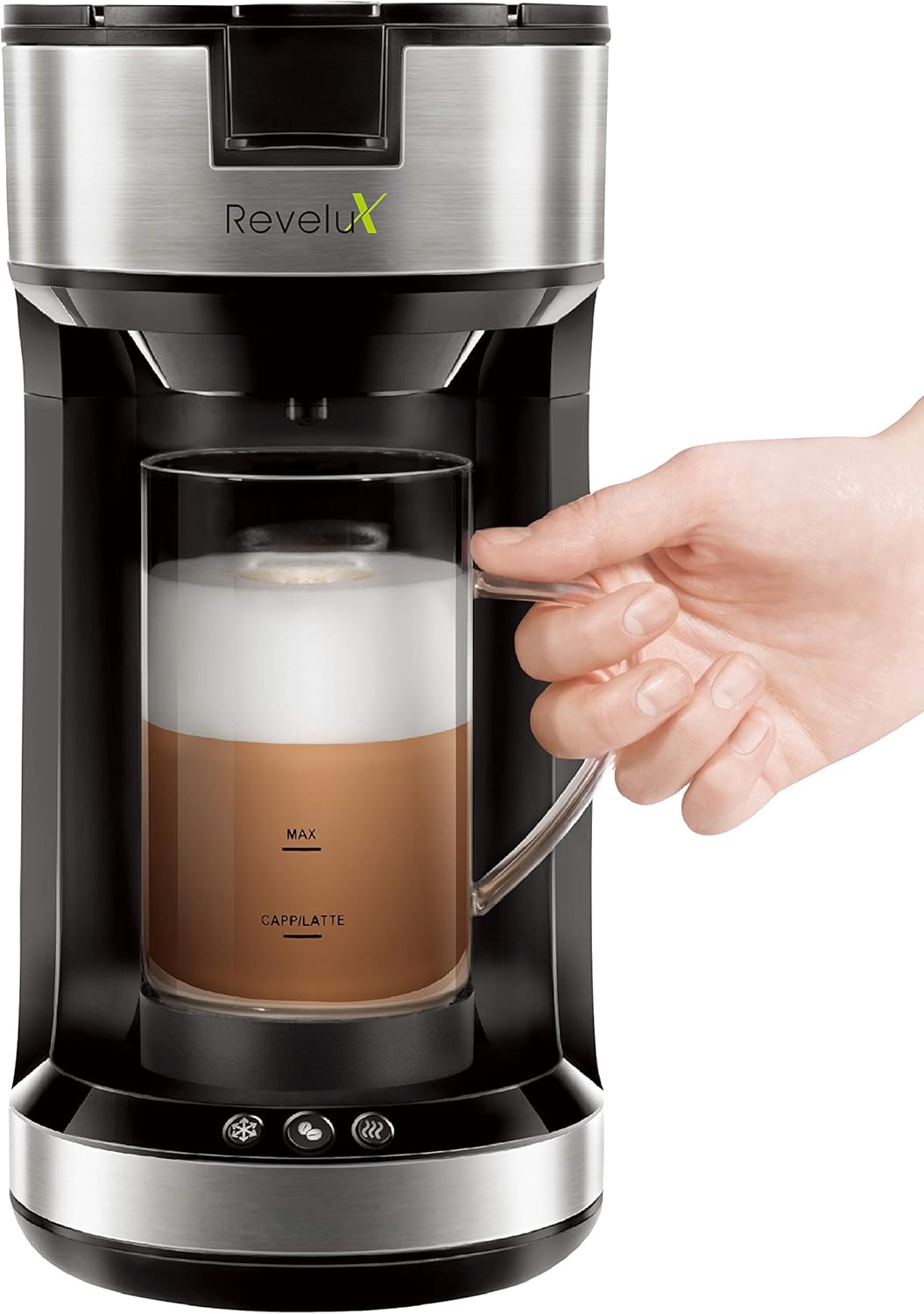 Single Serve Coffee Maker with Milk Frother, Coffee Maker with Frother for Latte, Cappuccino, Single Cup Coffee Maker Compatible with K-Cup Pods and Coffee Grounds, 20 oz Frothing Mug Included