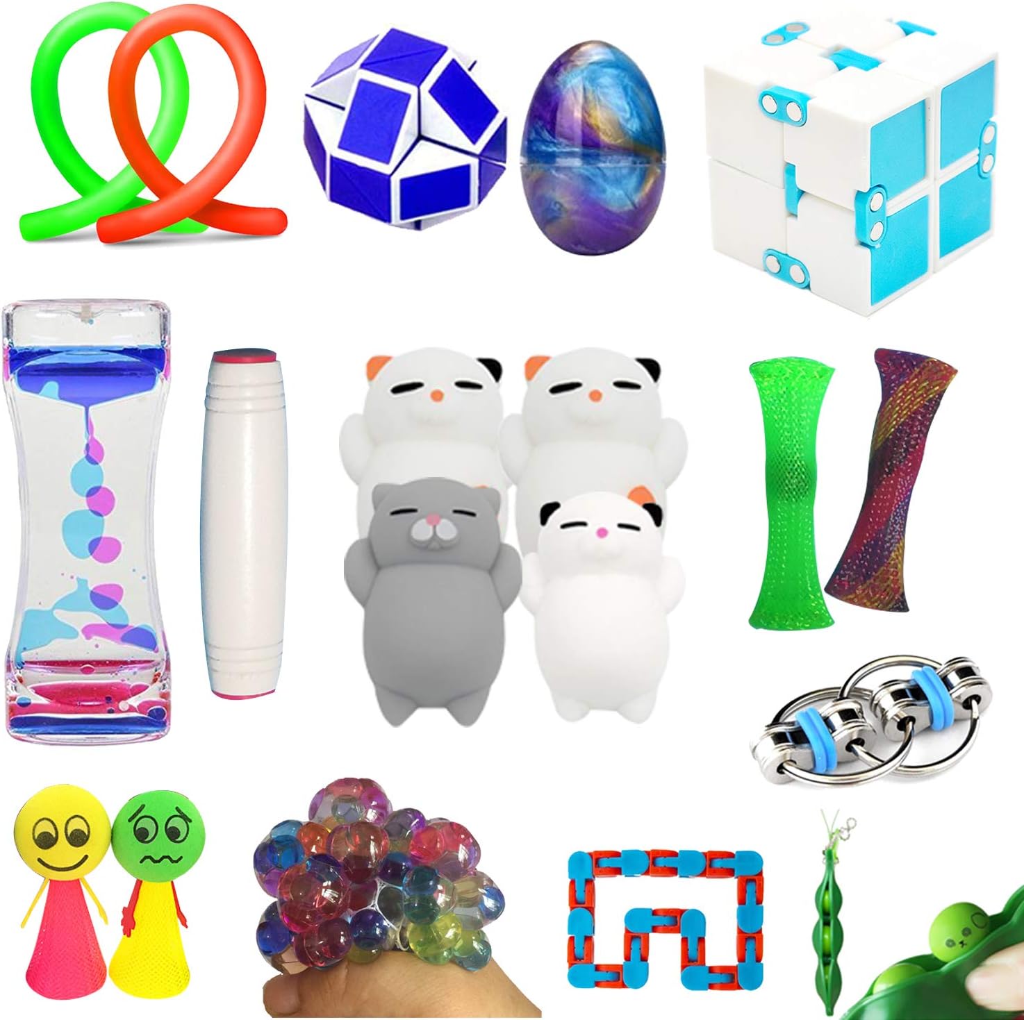 The Ultimate Sensory Toy Fidget Toys Bundle 14 Varieties 21 Packs for Kids Mochi Squishies Toys/Infinity Cube/Squeeze Bean/Fidget Stick/Twisted Toy Adult ADD ADHD Stress Relax Prime