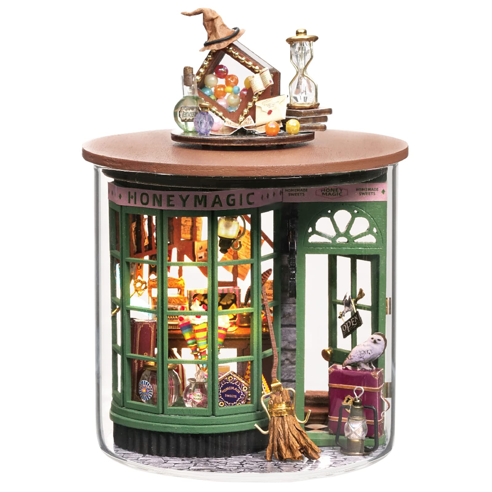 Spilay Diy Miniature House Kit, Mini Handmade Wooden Doll House Model with Dust Cover & LED, Creative Woodcrafts for Adult Friend Lover Birthday Gift - Age 14+ (Magic Shop) - B48 — image 1