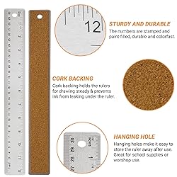 Stainless Steel Metal Ruler with Non-Slip Cork Back