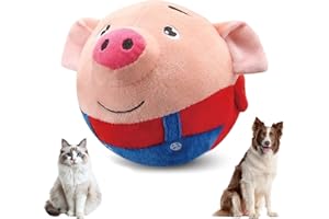 Jiexily Active Moving Pet Plush Toy, 2025 New Squeaky Moving Dog Ball Toy Interactive Puppy Toys, Rechargeable Cartoon Plush Bounce Talking Toys to Keep Them Busy (Red Pig)