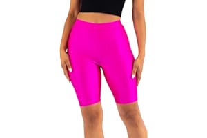Ofenti Shiny Biker Shorts Colorful Knee Length High Waist Active Slip Shorts Boy Shorts Dance Yoga Running Lounge