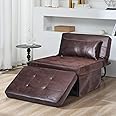 Convertible Sofa Bed, 4 in 1 Multi-Function Folding Ottoman, Couch Bed with Adjustable Backrest, for Living Room Apartment Office, PU Imitation, Brown, by boahaus