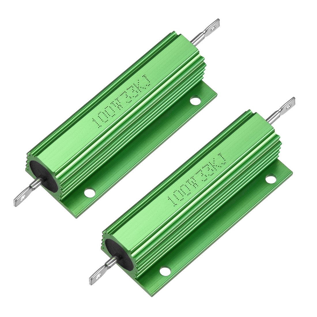 sourcingmap 2 Pcs Aluminum Case Resistor 100W 33K Ohm Wirewound Green for LED Replacement Converter 100W 33KJ