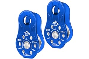 AINIKEY Fixed Plate Micro Pulley, 28KN CE Certified General Purpose Small Aluminum Rope Pulleys Slack Tender for Hauling/Rigging/Climbing/Aloft Work/Rappelling etc (Pack of 2(28KN Pulley Blue))