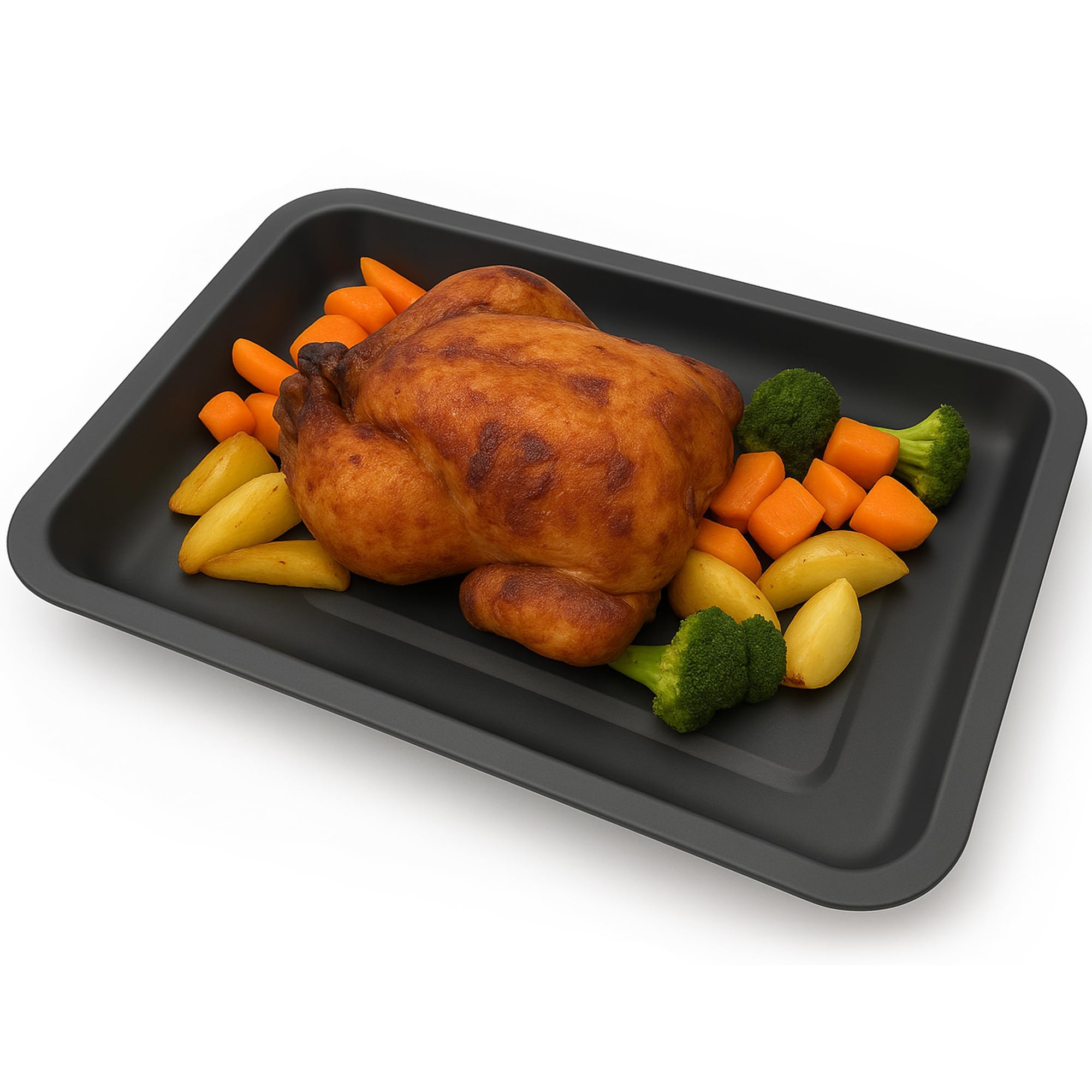 TIJAR® Roasting Pan, Large 39cm Roasting Tray, Deep Dish, Double Coated Non Stick, Long Lasting, Turkey Chicken Roaster, Made in UK, Black