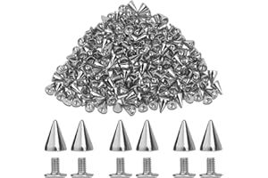 BITEYUED 100 Pairs Cone Spikes Screwback Studs,Metal Bullet Cone Spikes, 7x10mm Metal Spikes Studs, for Punk Rock Style Clothing Belt Shoe Bag Dog Collar DIY Leather Crafts,Silver