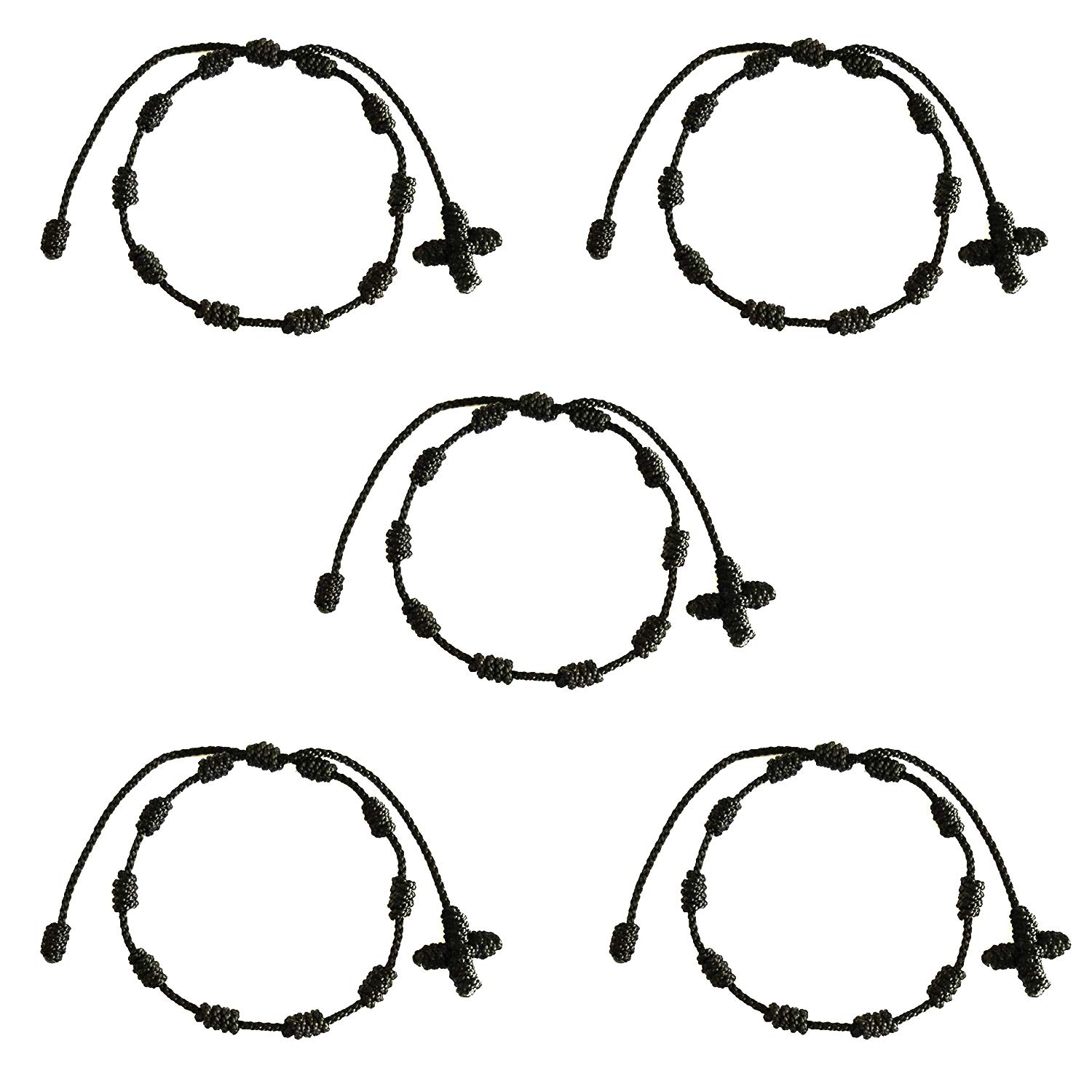 YouU Set of 5 Handmade Rosary Cross Bracelets, Pulseras Decenarios, 8.5 inches, Nylon