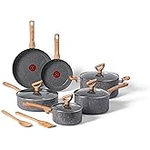 T-fal Revive Ceramic Cookware Sets, Pots and Pans Set Nonstick, (12 pieces), Ceramic Non stick Coated, Frying Pan, Oven Safe Up To 350°F, Grey Granite