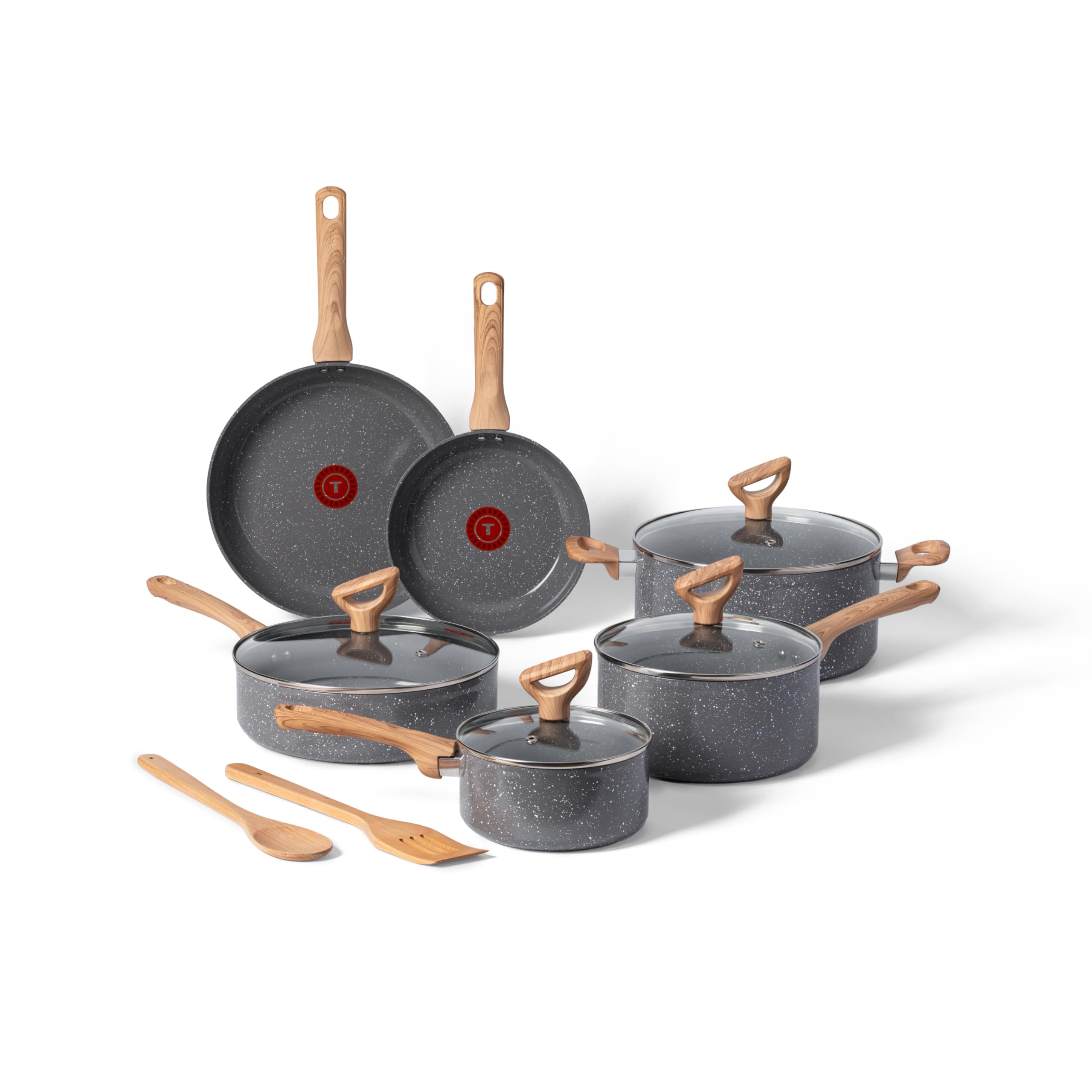 T-fal Revive Ceramic Cookware Sets, Pots and Pans Set Nonstick, (12 pieces), Ceramic Non stick Coated, Frying Pan, Oven Safe Up To 350°F, Grey Granite Image