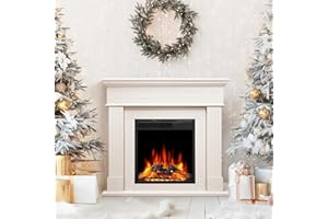 ZAFRO 43 Inch Fireplace TV Stand with Mantel - Electric Fireplace Heater, Wooden Entertainment Center, Adjustable LED Flame, Freestanding (750W/1500W),Cream