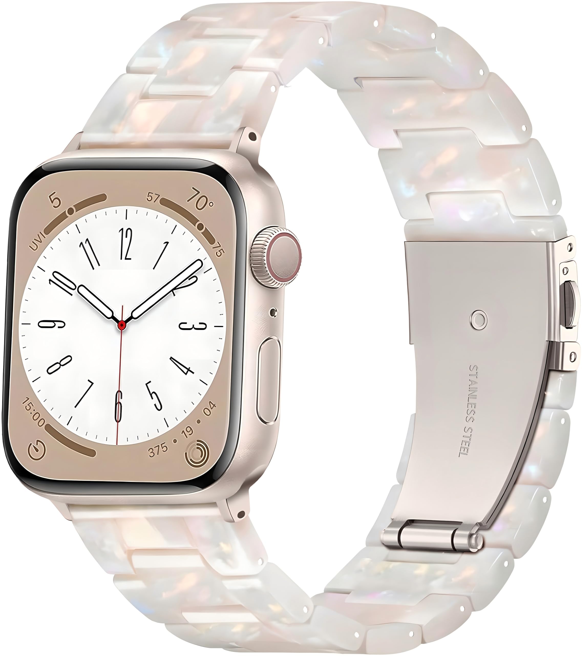 Light Resin Strap Compatible with Apple Watch Straps Women 38mm 40mm 41mm 42mm 44mm 45mm 46mm 49mm, Starlight Stainless Steel Buckle Ladies Strap for iWatch Ultra SE, Series 10 9 8 7 6 5 4 3 2 1