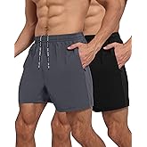 LalaHooK 2 Pack Gym Shorts Men - 5'' Quick Dry Athletic Workout Running Shorts for Casual Basketball with Zipper Pockets