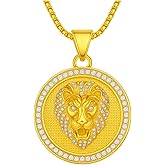 Fanshu Lions Necklace, Stainless Steel Titanium Gold Plated Iced Out Luxury Hip Hop Punk Lion King Head Charm Pendant Collar Chains Necklace for Men Women Couple Gift Fashion Jewelry